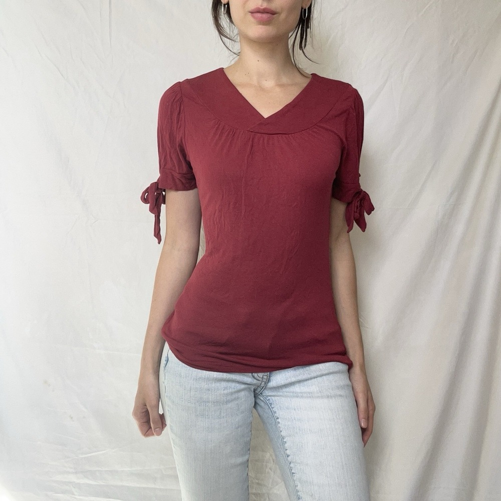 2000s Red Babydoll Top Bow Detail Y2K Indie Bella Elena Soft Girl